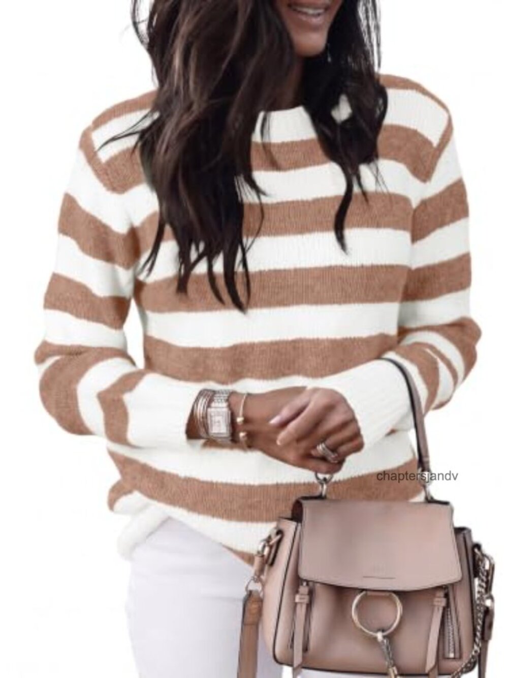 Striped Color Block Long Sleeve Knit Pullover Sweater Loose Casual Fall Winter